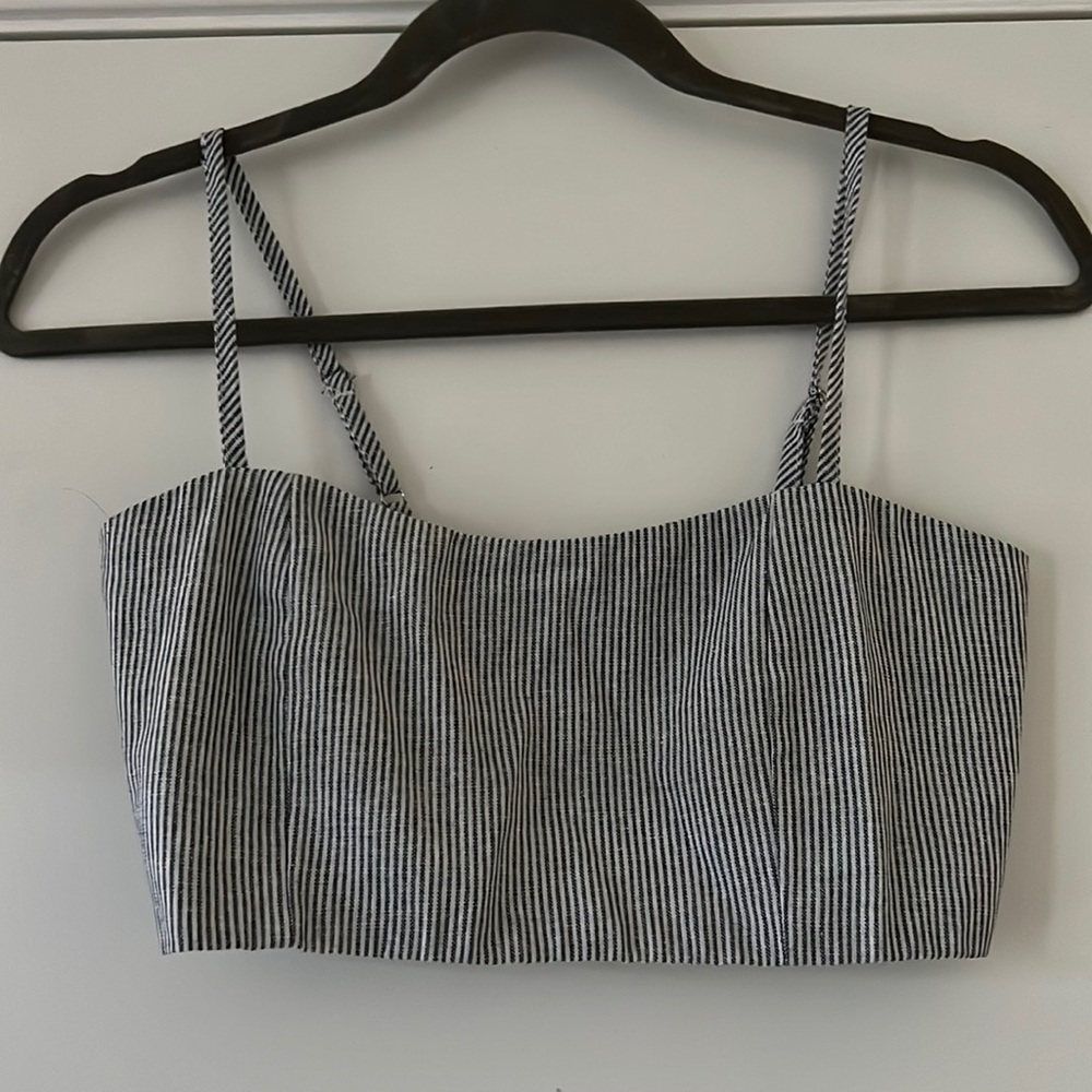 Brandy Melville Black and White Striped Crop Top